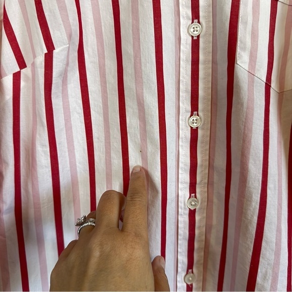 J Crew Lightweight Cotton Blend Button Front Long Sleeve Shirt Red White Stripes - Picture 3 of 11